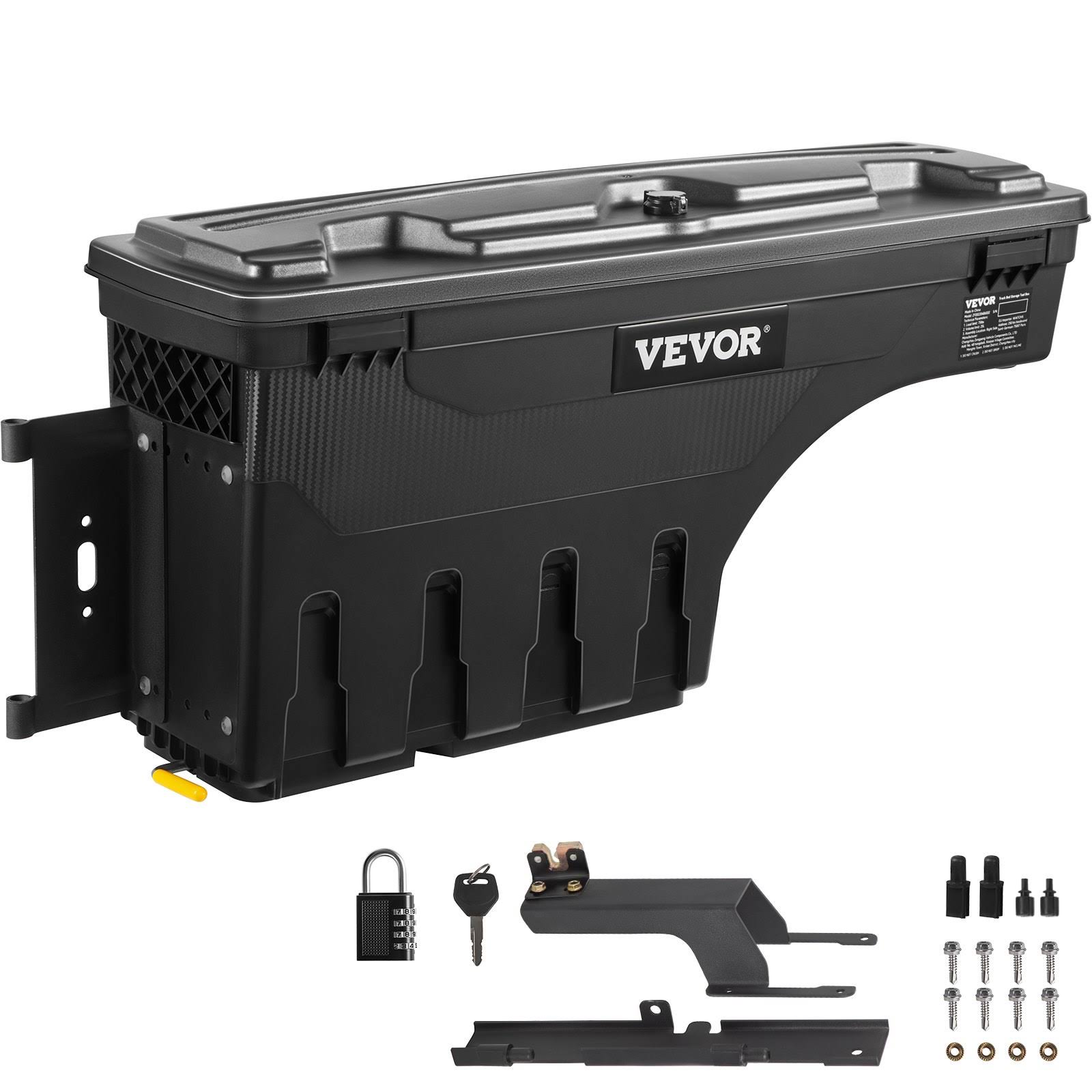 VEVOR Truck Bed Storage Box, Lockable Lid, Waterproof ABS Wheel Well Tool Box 6.6 Gal/20 L with Password Padlock, Compatible W