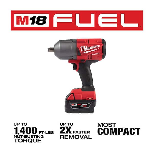 M18 FUEL 18V Lithium-Ion Brushless Cordless 1/2 in. High-Torque Impact Wrench with Grease Gun Kit. Resistant Batteries