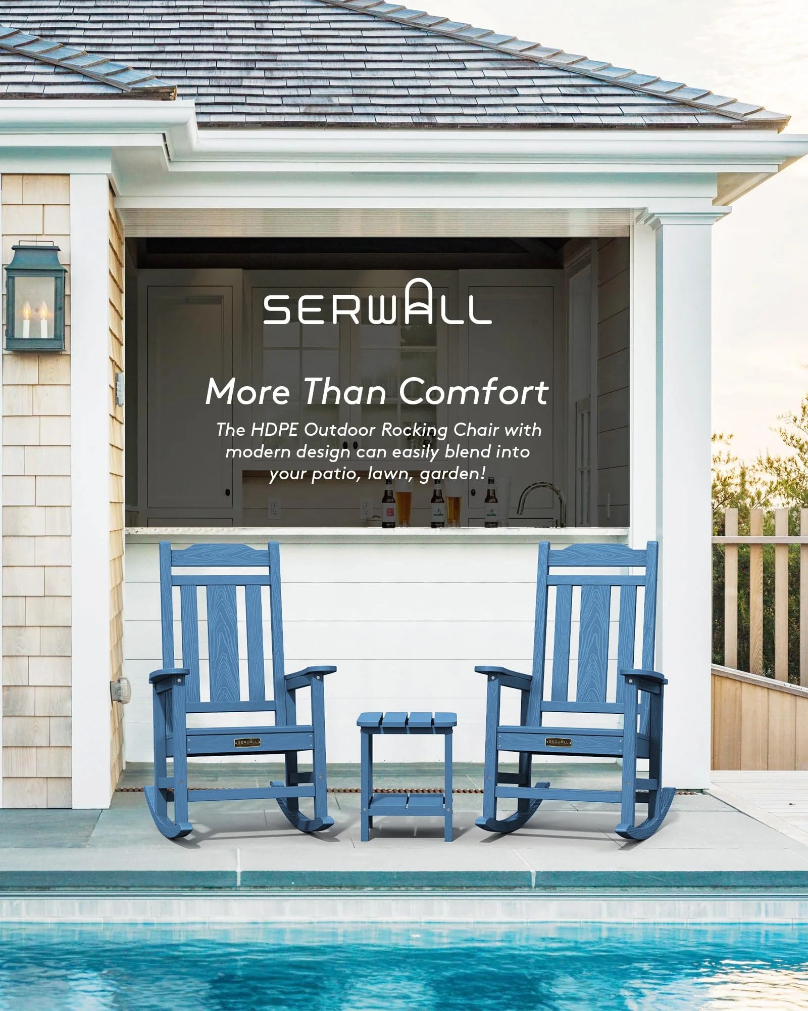 SERWALL Outdoor Rocking Chair Blue Set of 2