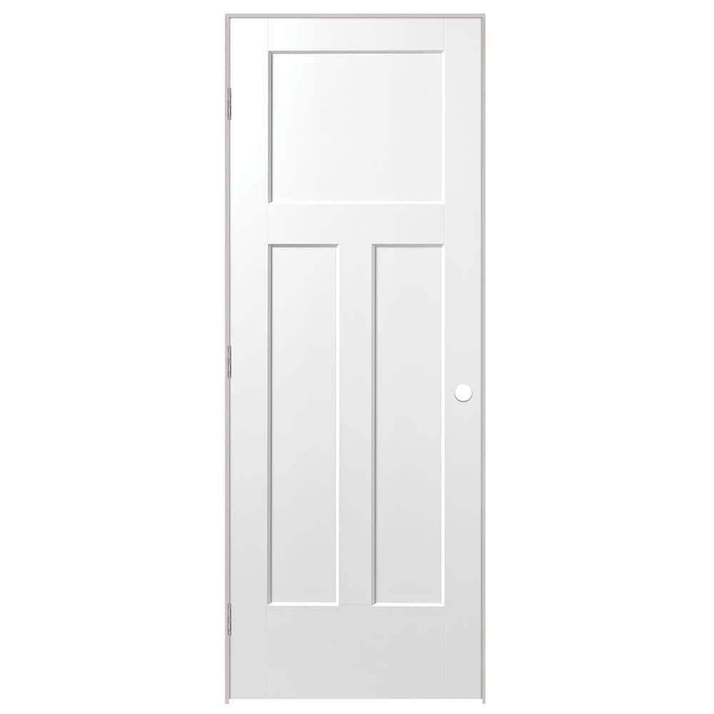 Masonite 30 in. x 80 in. Winslow 3-Panel Right-Handed Solid-Core Primed Composite Single Prehung Interior Door
