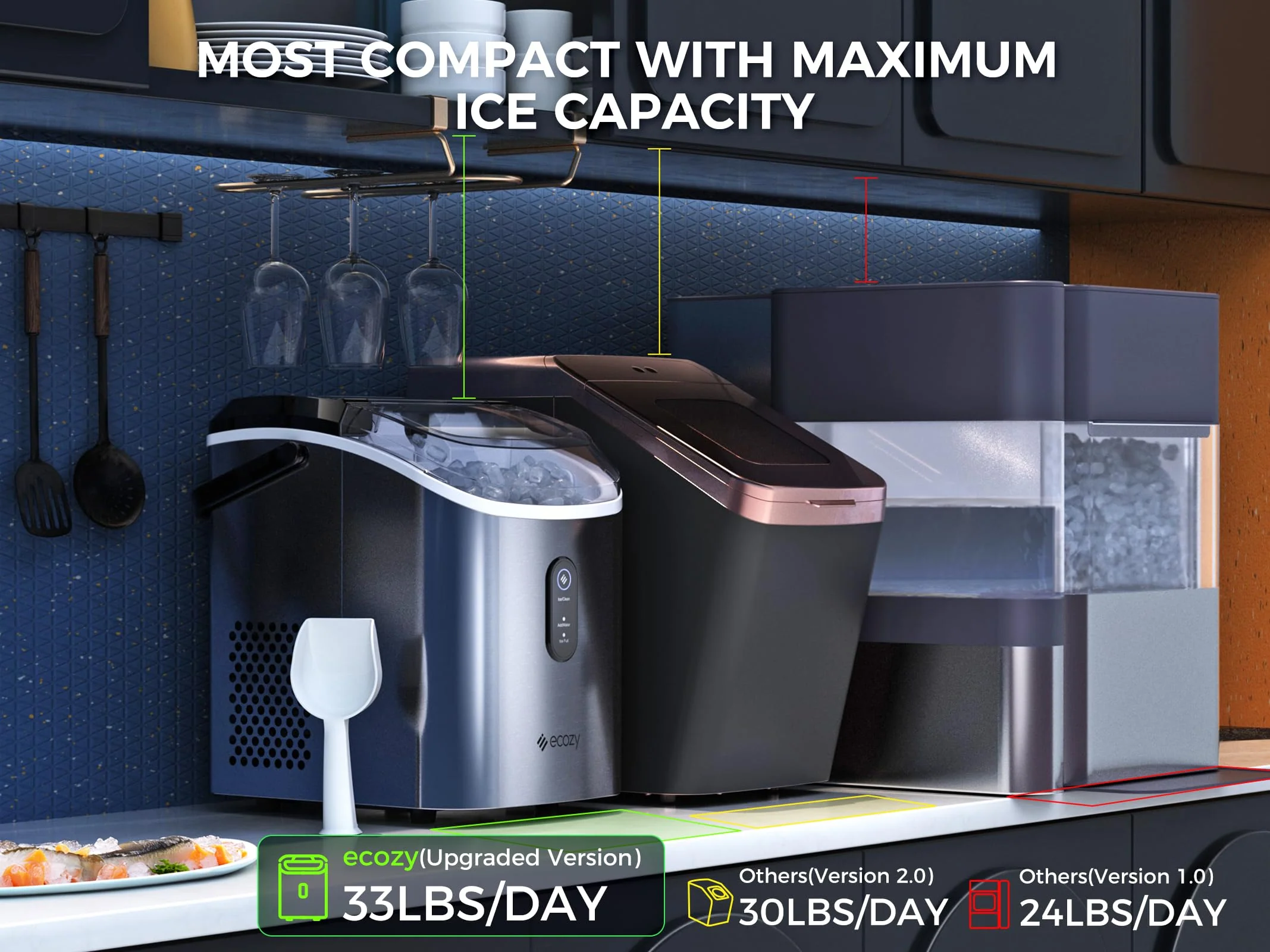 ecozy Nugget Ice Maker Countertop. 33 lbs Daily Output