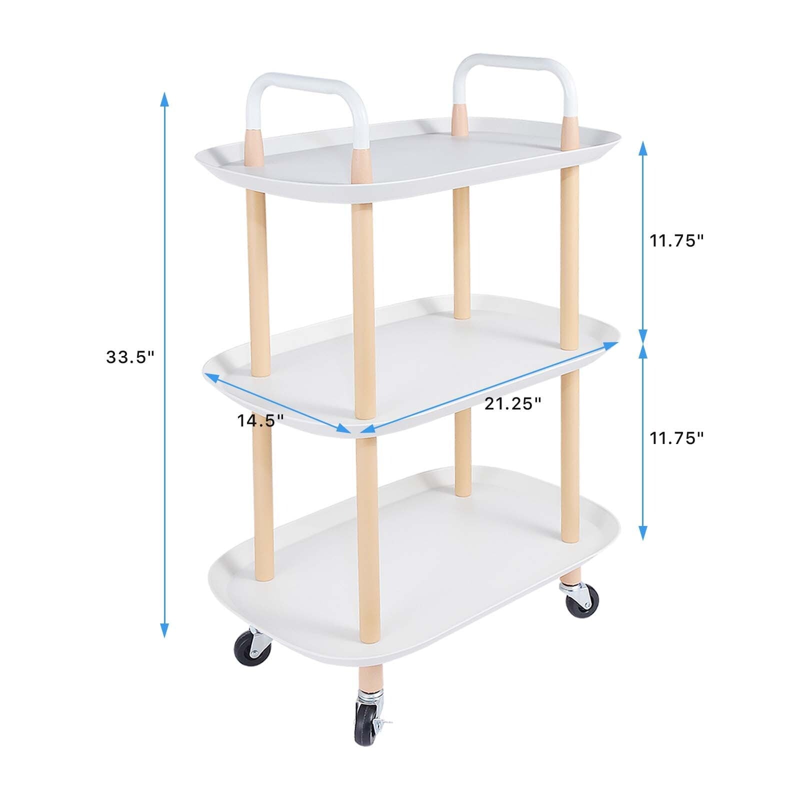 3 Tier Rolling Utility Cart Storage Organizer Service Cart with Handle and Locking Wheels for Home. Bathroom. Office. Kitchen. Coffee Bar. Microwave Cooking Station. White