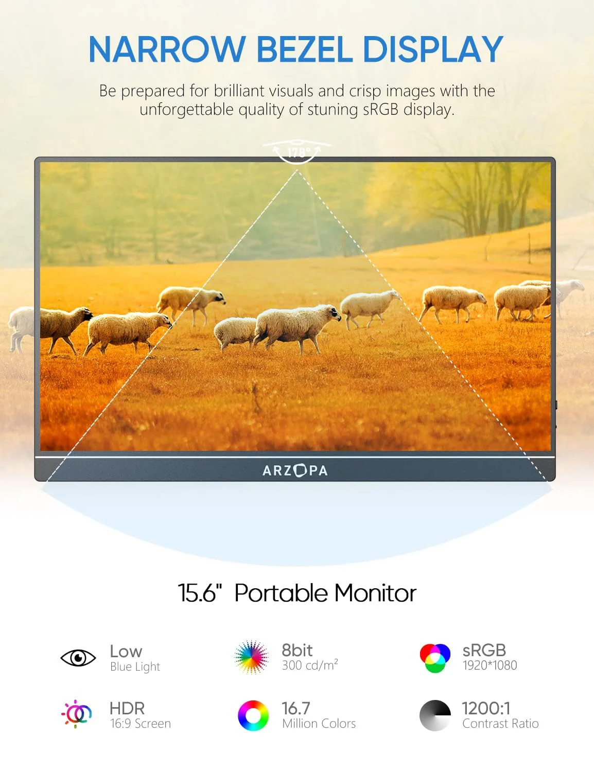 ARZOPA Portable Monitor. 15.6'' 1080P FHD Laptop Monitor