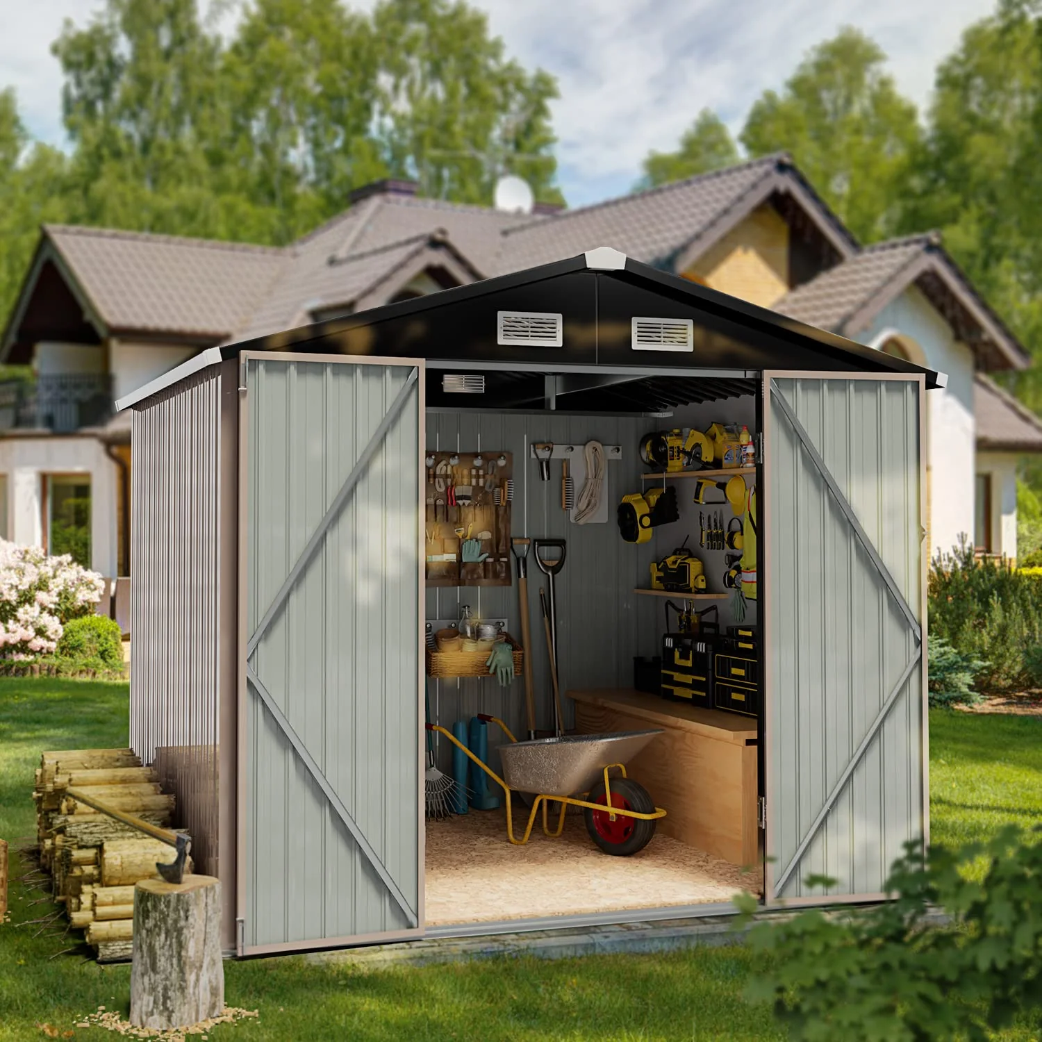 Aoxun 6.4x4 FT Outdoor Storage Shed for Tool. Garden