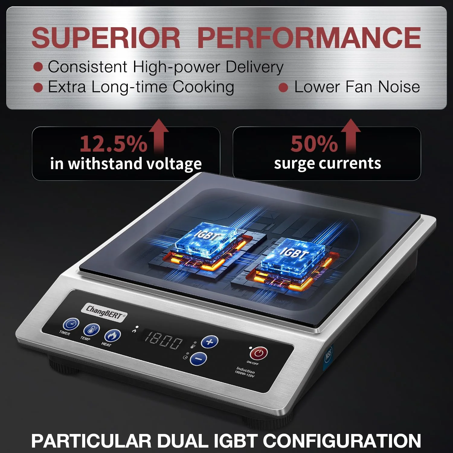 ChangBERT 1800W Induction Cooktop. Commercial Portable Cooker