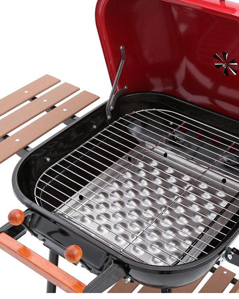 Charcoal BBQ Grill with Adjustable Cooking Grate and Side Table