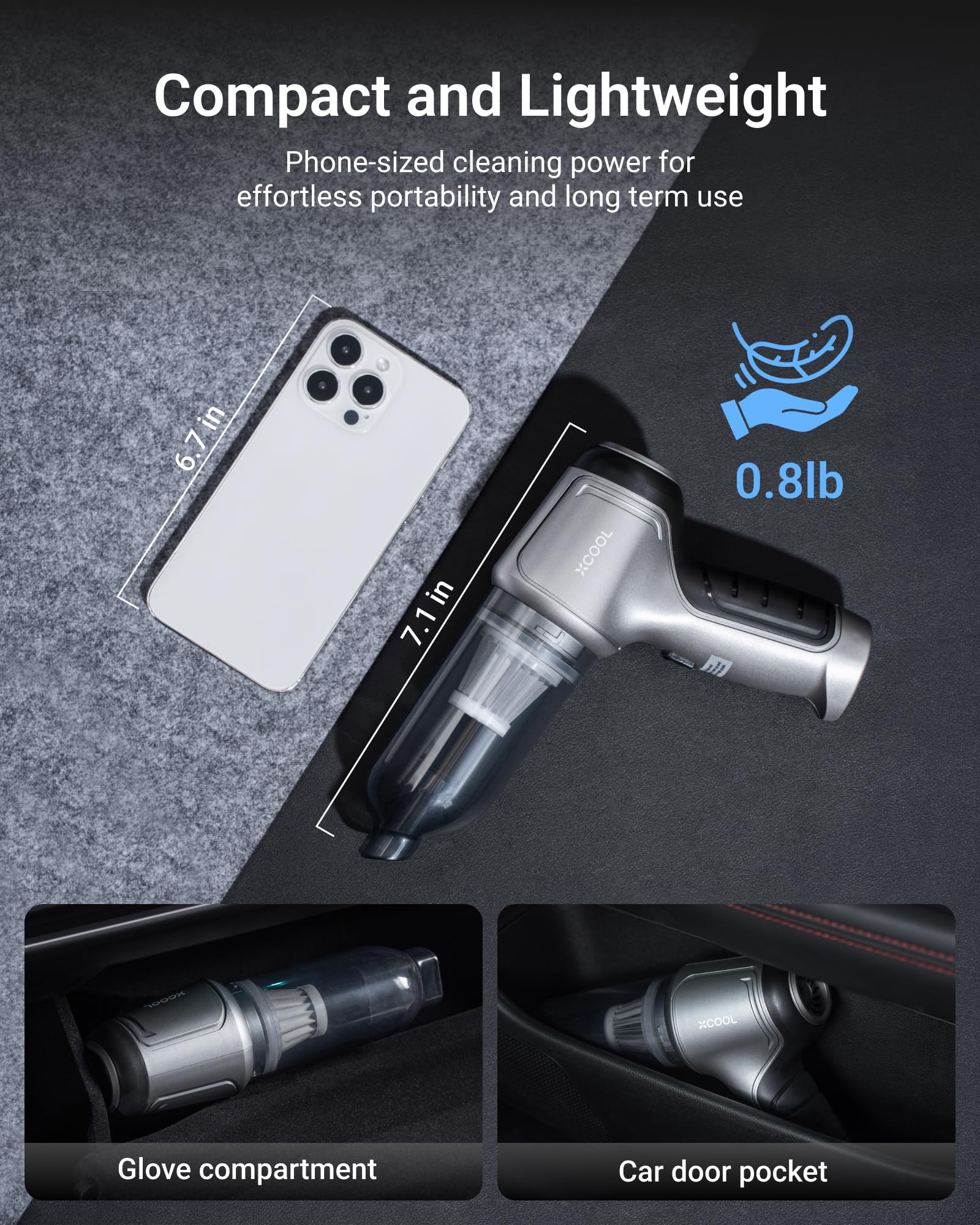XCOOL Handheld Vacuum Cordless. 12000PA Car Vacuum Cleaner