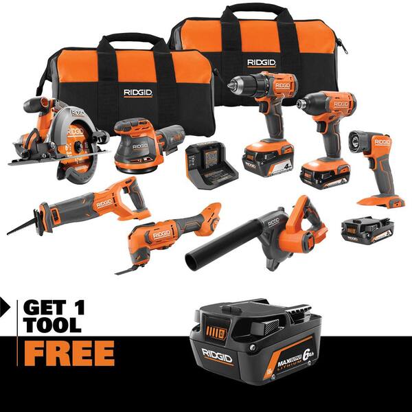18V Cordless 8-Tool Combo Kit with (3) Batteries. Charger. and Bag with 18V 6.0 Ah MAX Output Batteries (2-Pack)