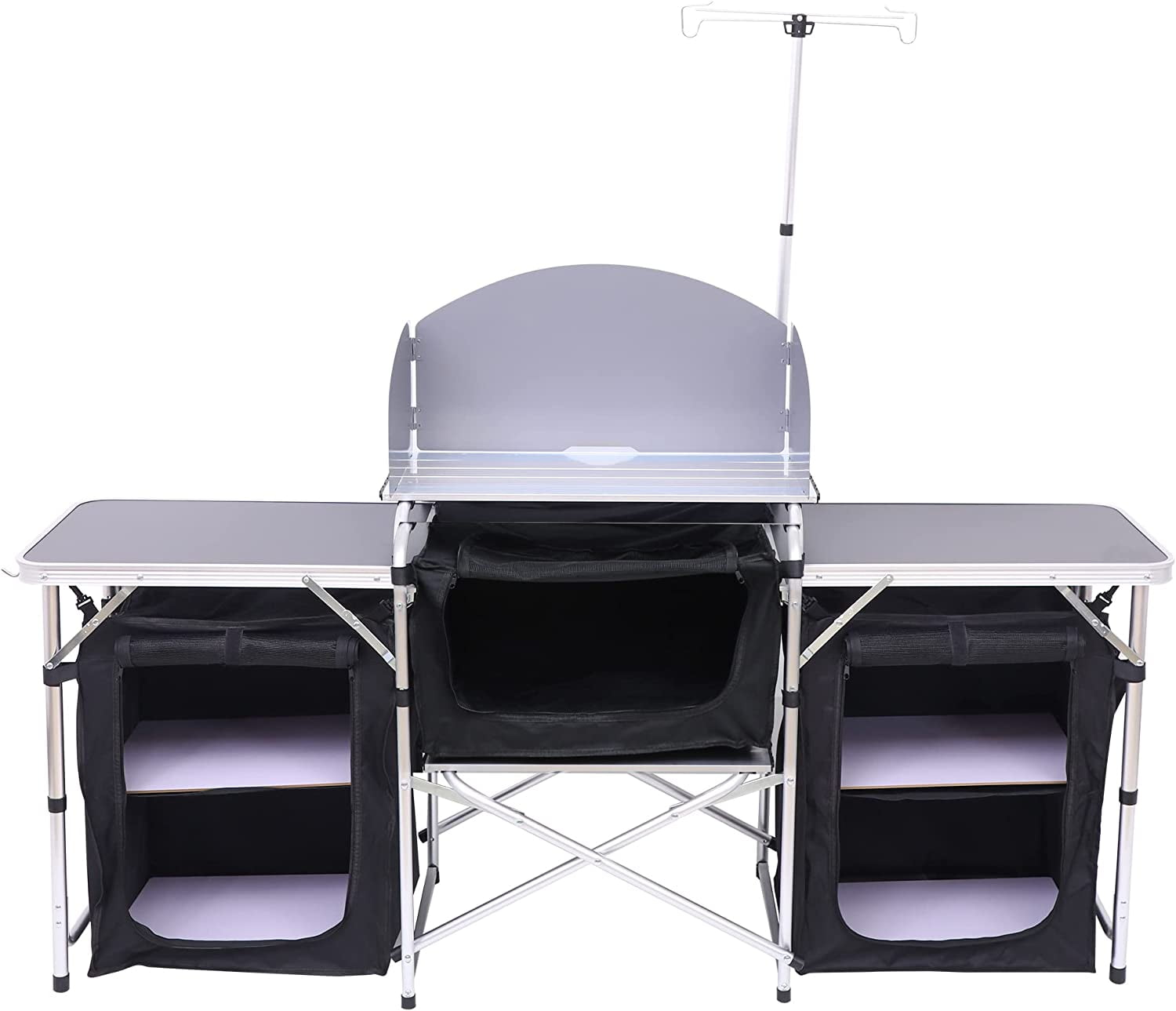 C Camping Kitchen Table. Folding Table. Upgrade Light Stand and Windshield Cooking Station & 3 Organizers. Carry Bag for Outdoor. Beach. BBQ. Picnic. Cooking. Indoor. Office