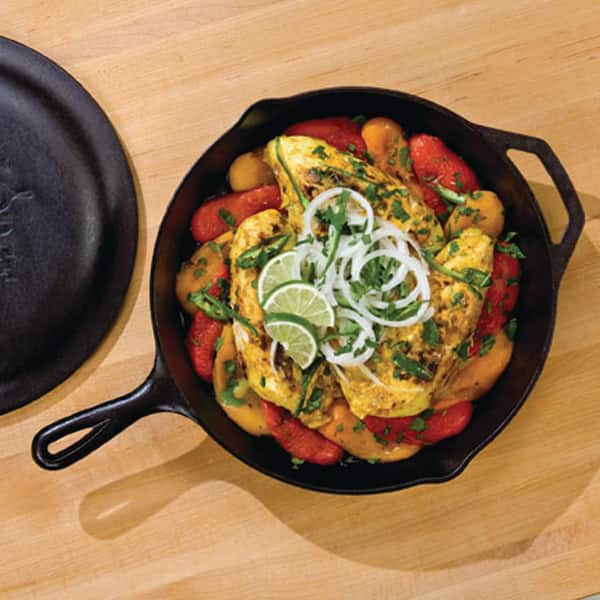 12 in. Cast Iron Skillet in Black with Pour Spout