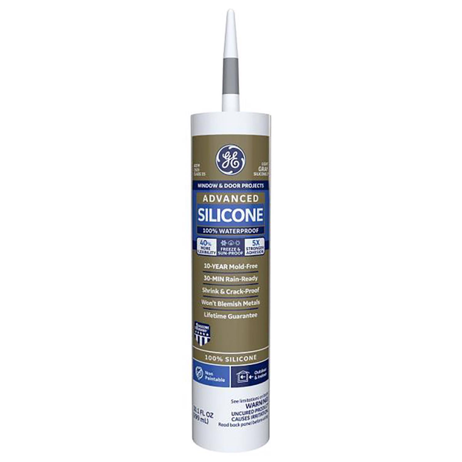 GE Advanced Light Gray Silicone 2 Window and Door Caulk Sealant 10.1 oz