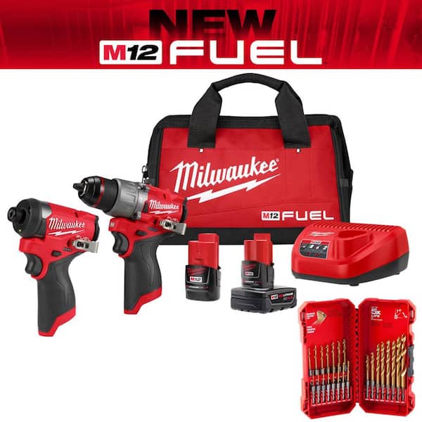 M12 FUEL 12-Volt Cordless Hammer Drill and Impact Driver Combo Kit with Impact Duty Titanium Drill Bit Set (23-Piece)