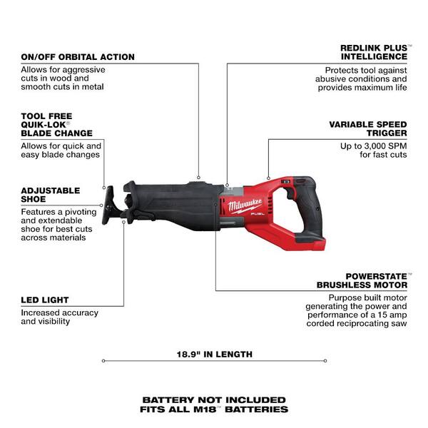 M18 FUEL 18V Lithium-Ion Brushless Cordless SUPER SAWZALL Orbital Reciprocating Saw W/ HIGH OUTPUT XC 8.0Ah Battery
