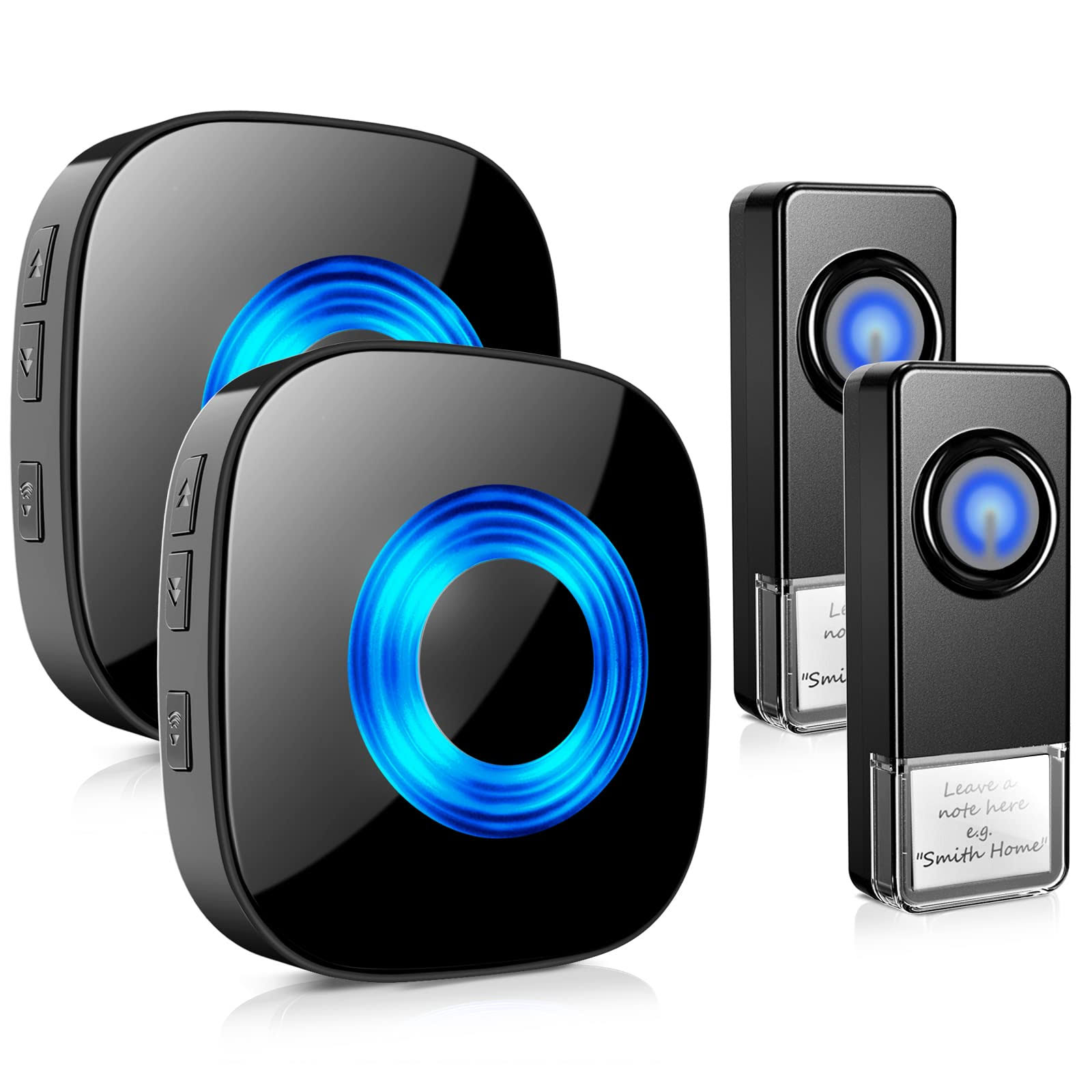 Wireless Doorbell 2 Push Buttons 2 Receivers, Physen Waterproof Door Chime Kit Operating at 1300-ft, Adjustable 58 Melodies & 5 Volume Levels LED