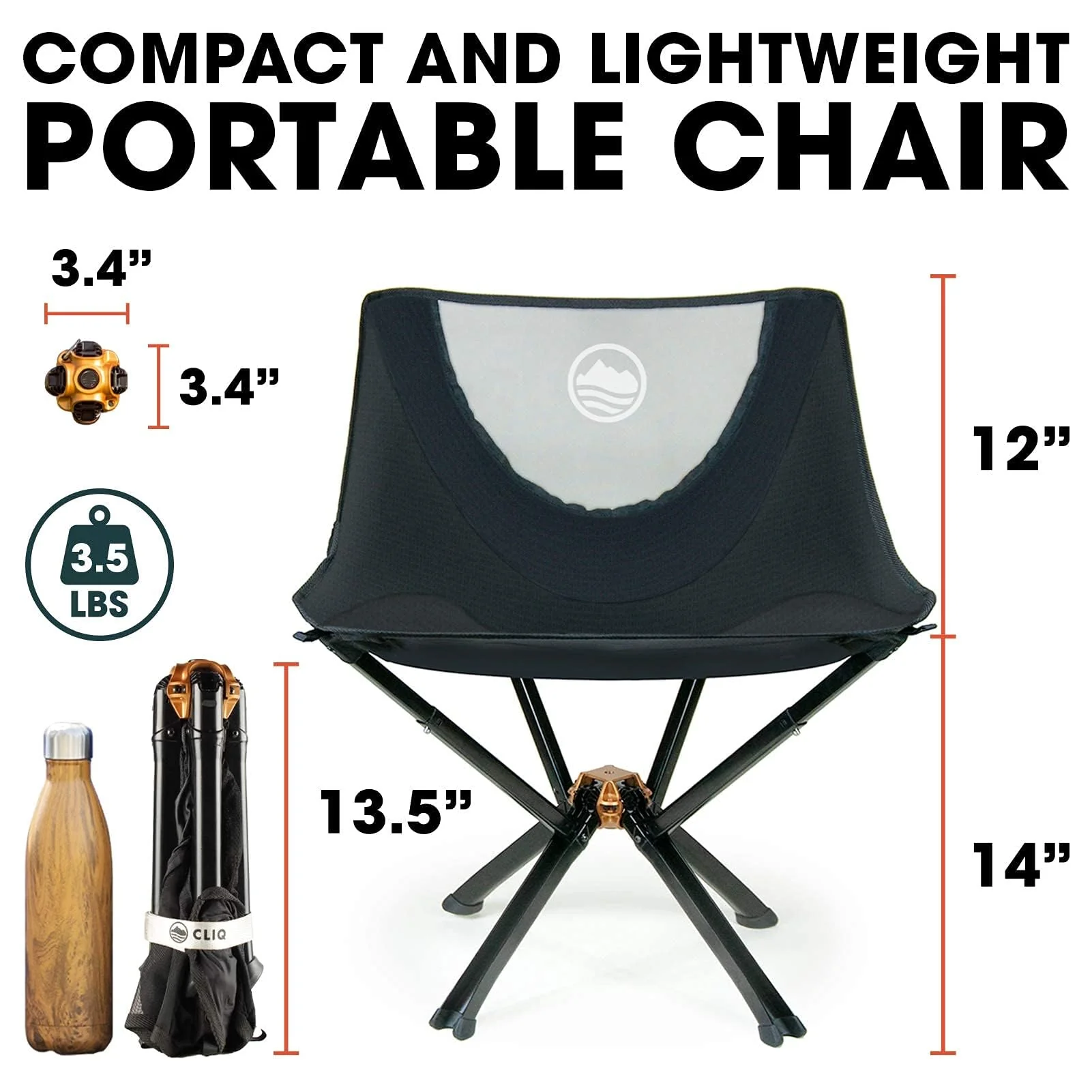 CLIQ Portable Folding Chair for Camping. Supports 300 Lbs