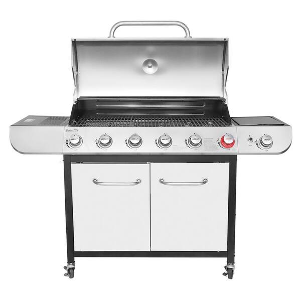 6-Burner BBQ Liquid Propane Gas Grill with Sear and Side Burner with Cover. 71.000 BTU Cabinet Style Gas Grill
