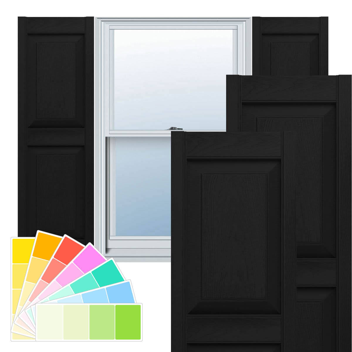 Builders Edge 14.75 in. x 80 in. Raised Panel Vinyl Exterior Shutters Pair in Black