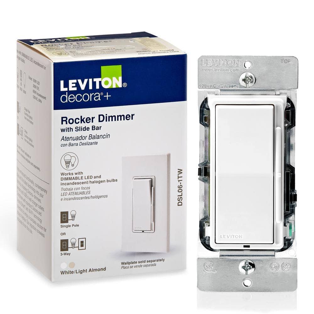 Leviton Decora 600-Watt Single-Pole/3-Way Universal Rocker Slide Dimmer, White