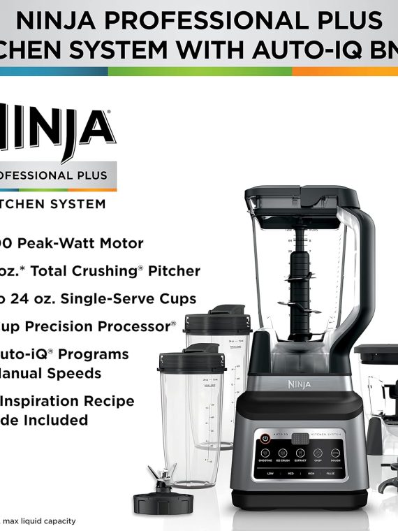 2025 Ninja BN801 Professional Plus Kitchen System  1400 WP  5 Functions for Smoothies  Chopping  Dough & More with Auto IQ  72-oz.* Blender Pitcher  64-oz. Processor Bowl  (2) 24-oz. To-Go Cups  Grey