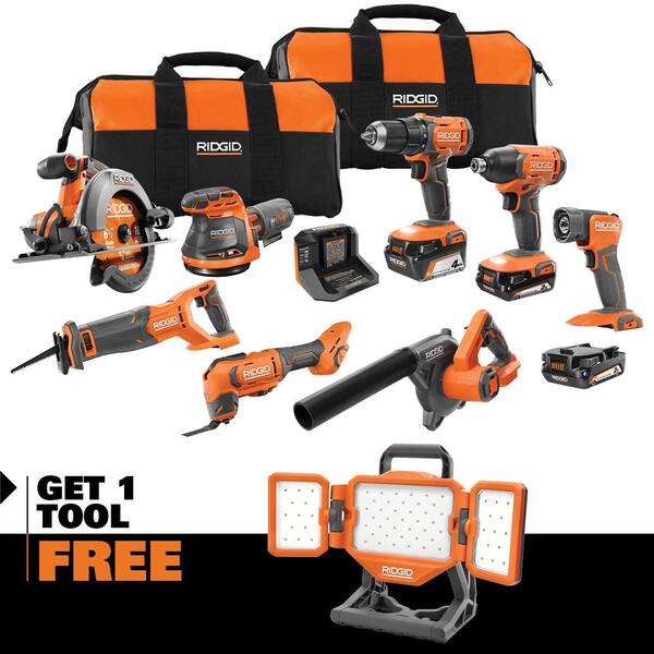 18V Cordless 8-Tool Combo Kit with (3) Batteries. Charger. and Bag with 18V Hybrid Panel Light