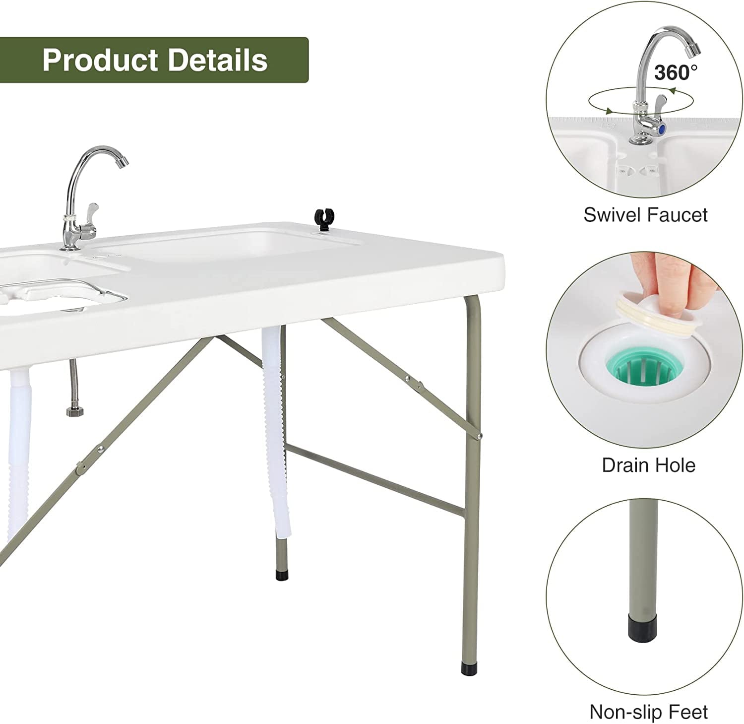 Folding Fish Cleaning Table. Outdoor Camping Sink Station with Sink & Faucet Drainage Hoses. Portable Camping Sink Table for Beach Fishing Patio Picnic
