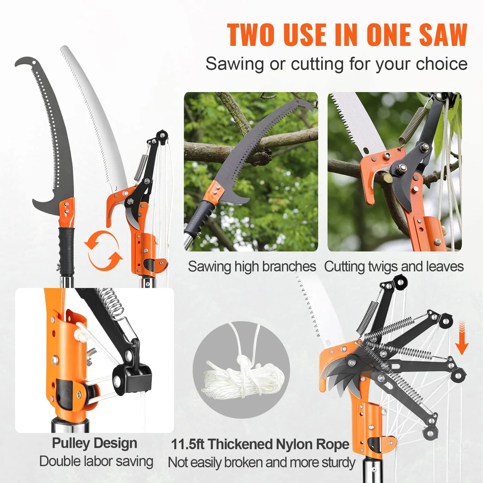 VEVOR Manual Pole Saw. 7.3-27 ft Extendable Tree Pruner