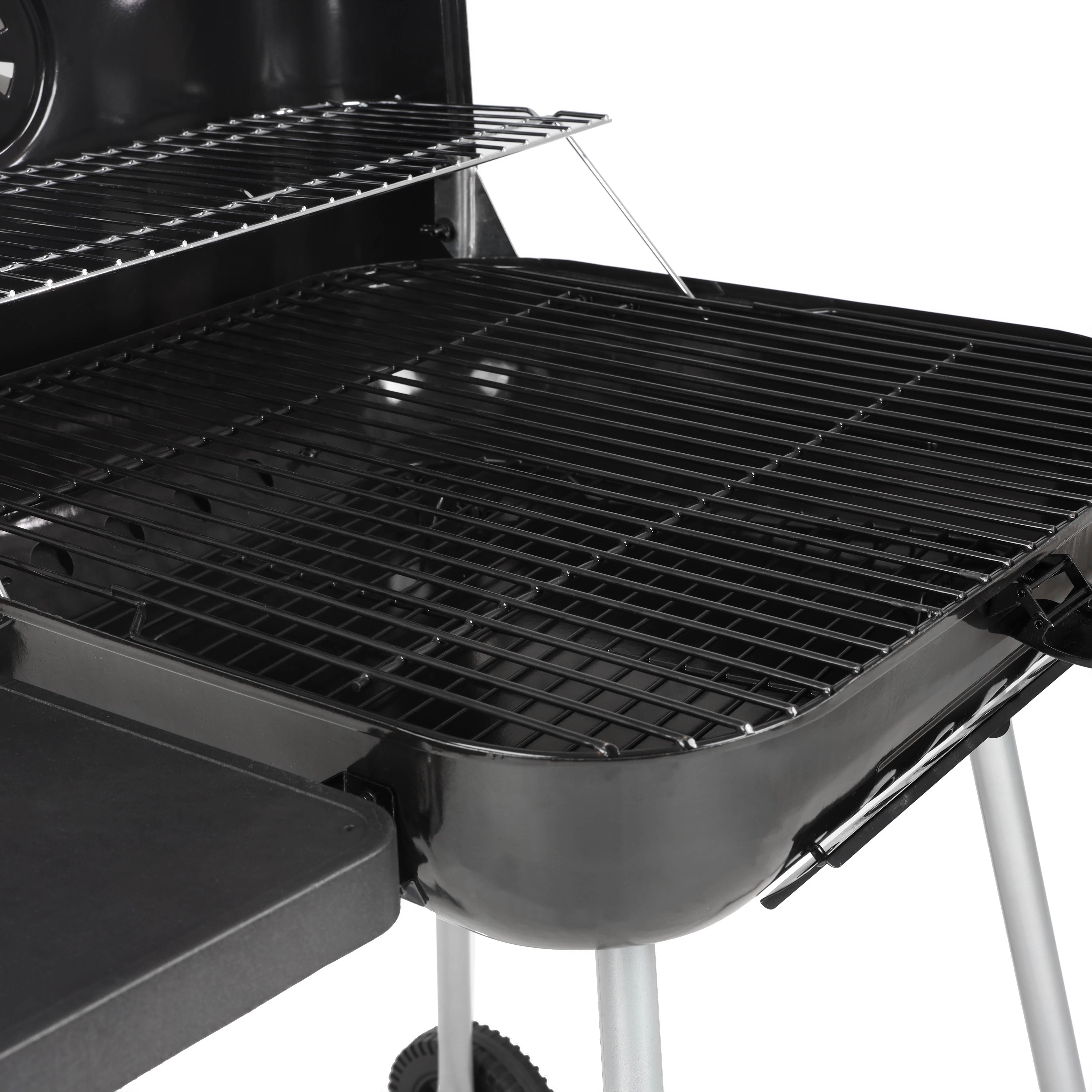 22 Square Charcoal Grill with Foldable Side Shelf. Black