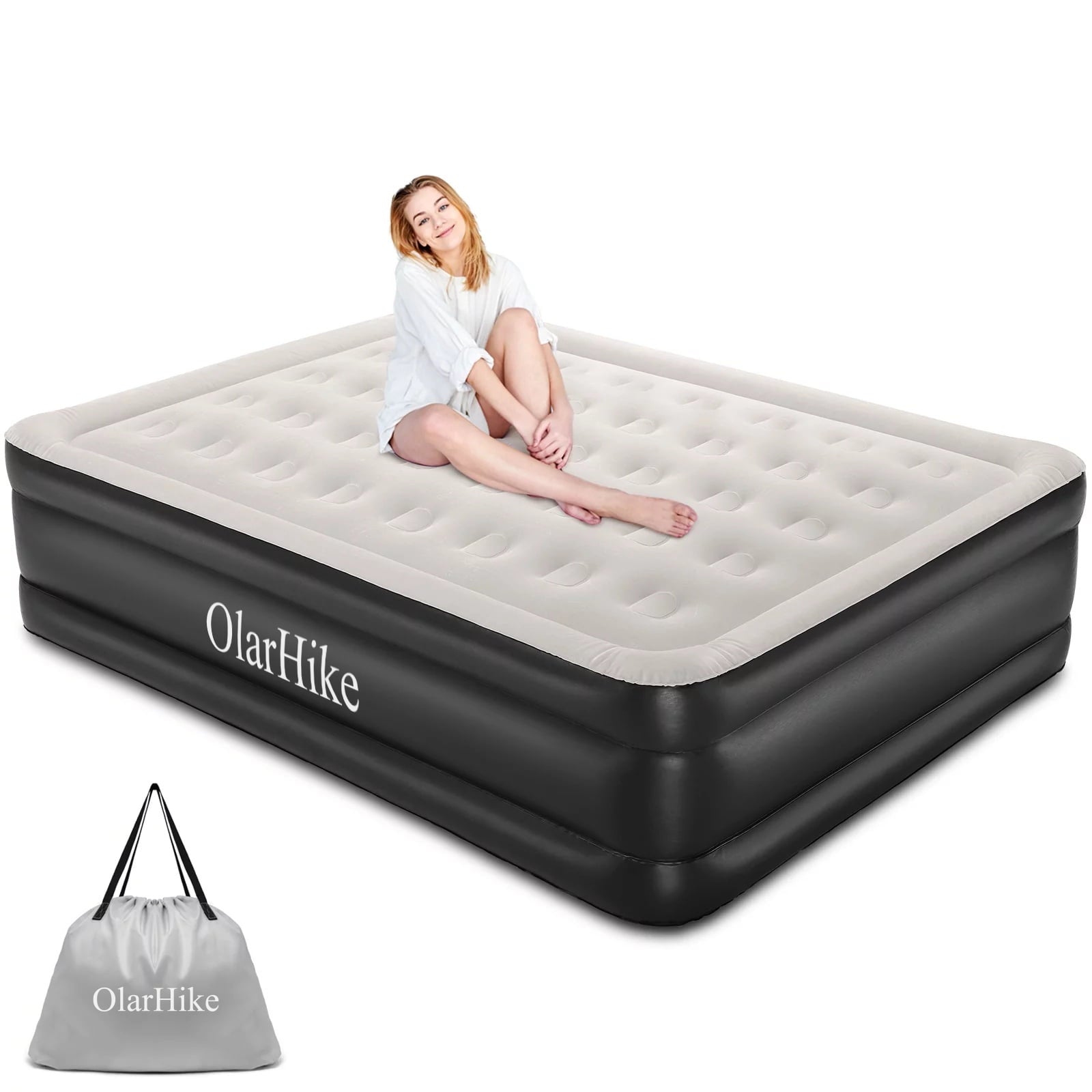 US 18 inch Queen Size Air Mattress with Built-in-Pump. Black
