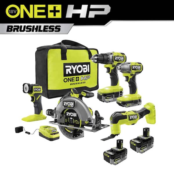 ONE+ HP 18V Brushless Cordless 5-Tool Combo Kit w/ (2) Batteries. Charger. Bag & FREE (2) 6.0 HIGH PERFORMANCE Batteries
