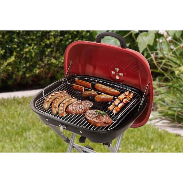 Portable Charcoal Grill in Red with Charcoal Tray and Grate