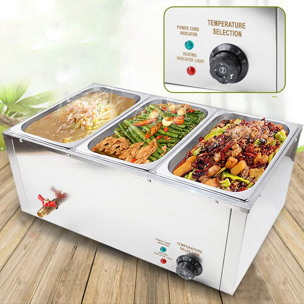 3��7L Commercial Food Warmer Electric Table Countertop Steamer Large Capacity Stainless Steel Soup Station