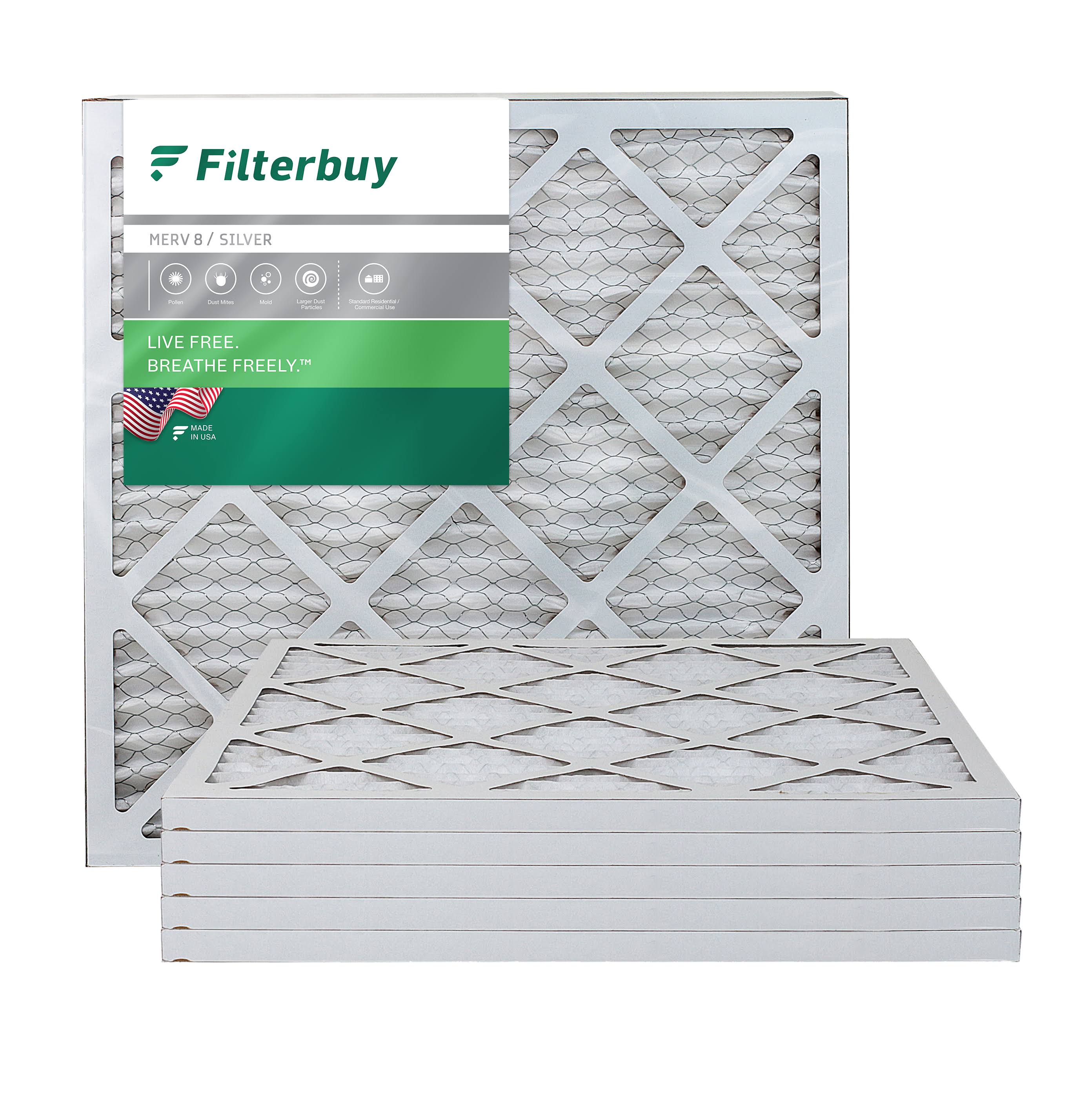 Filterbuy 18x20x1 MERV 8 Pleated AC Furnace Air Filter, (Pack of 6 Filters), 18x20x1 Silver