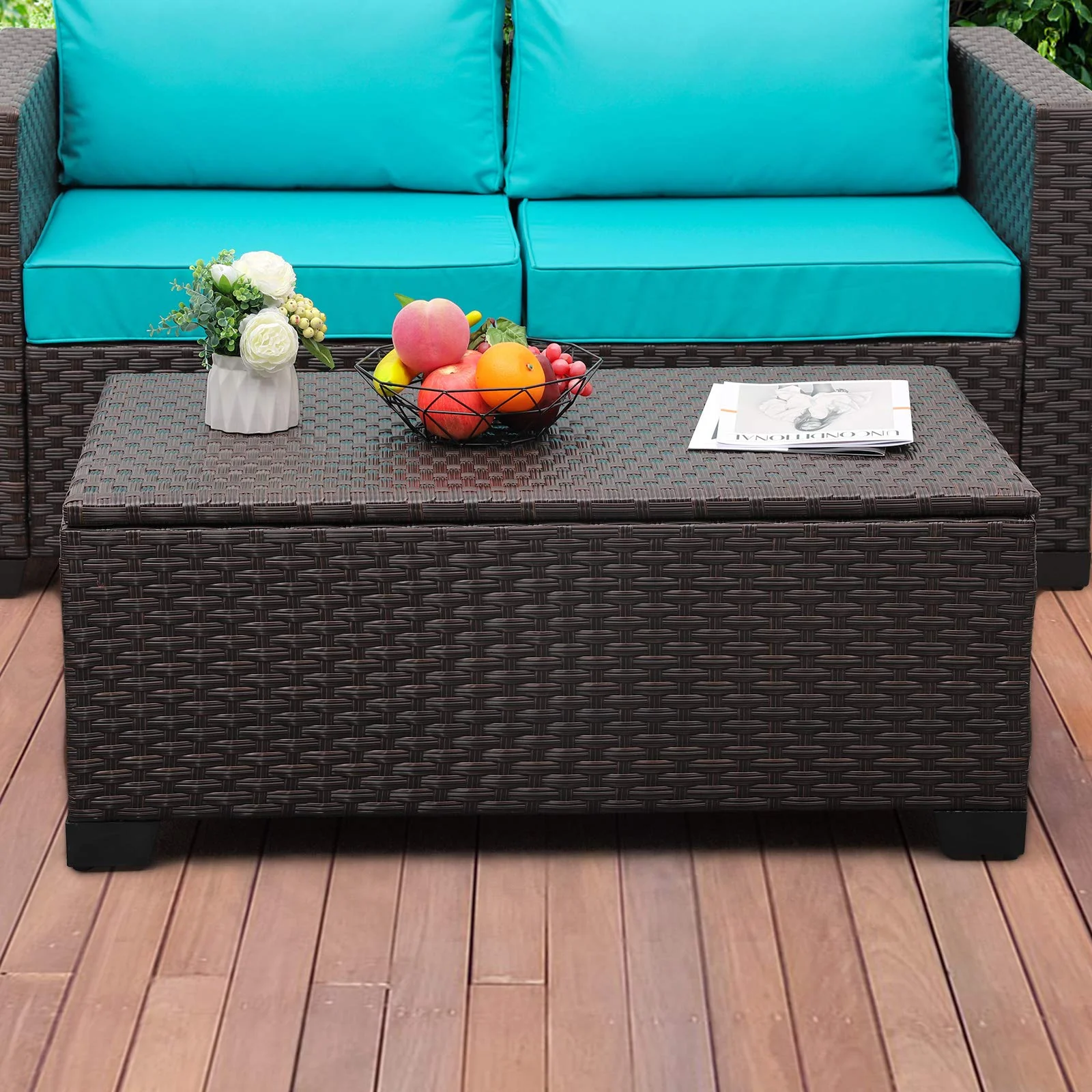 Rattaner Outdoor Storage Table with Waterproof Cover