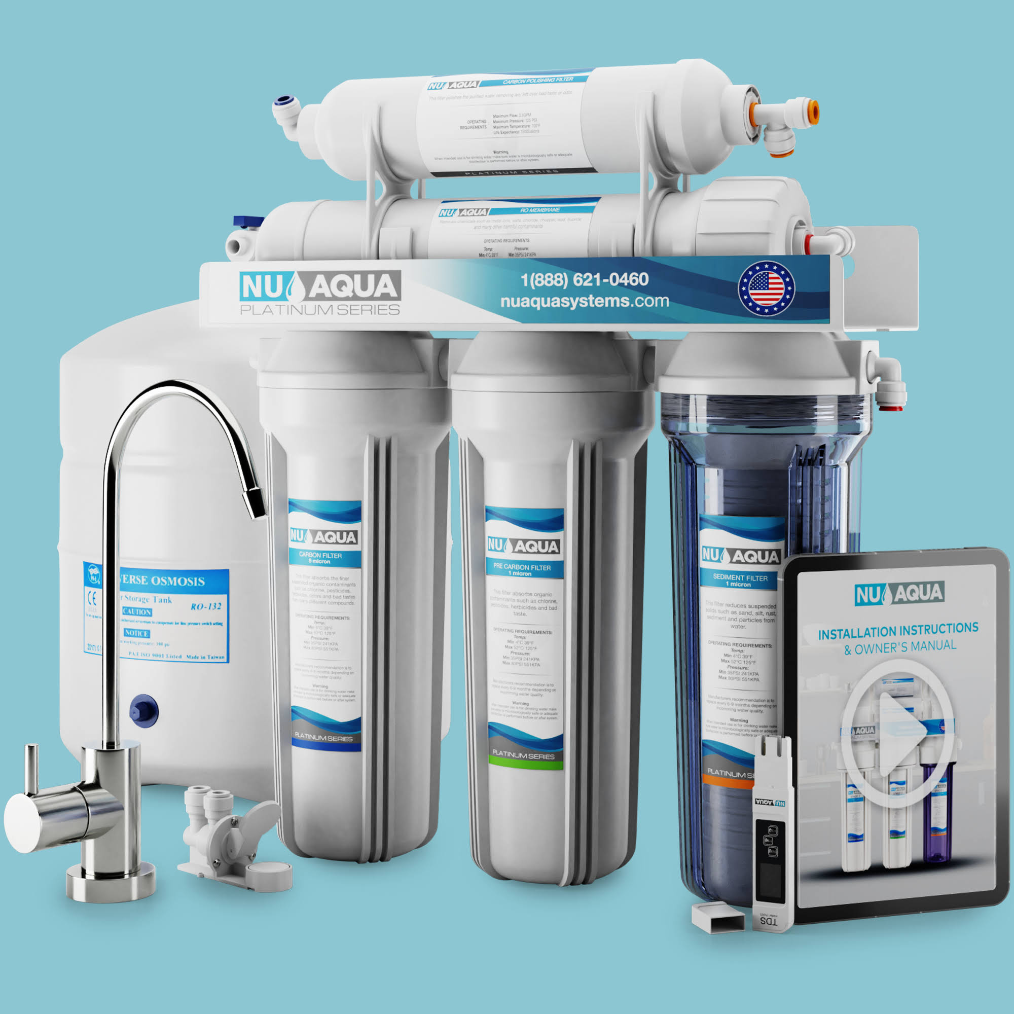 NU Aqua Platinum Series 100GPD Under Sink Reverse Osmosis Drinking Water Filter System