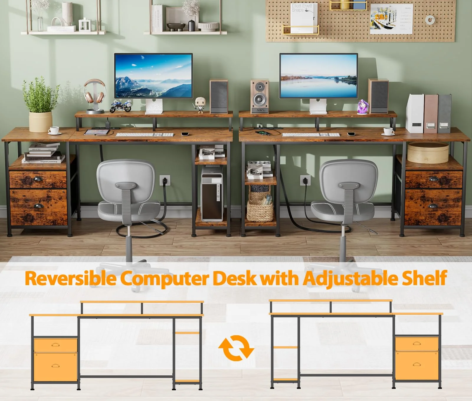 Furologee 61 Computer Desk with Power Outlet and USB Ports