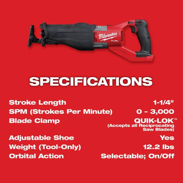 M18 Fuel 18-Volt Lithium-Ion Brushless Cordless Super Sawzall Orbital Reciprocating Saw with 6.0 Ah Battery