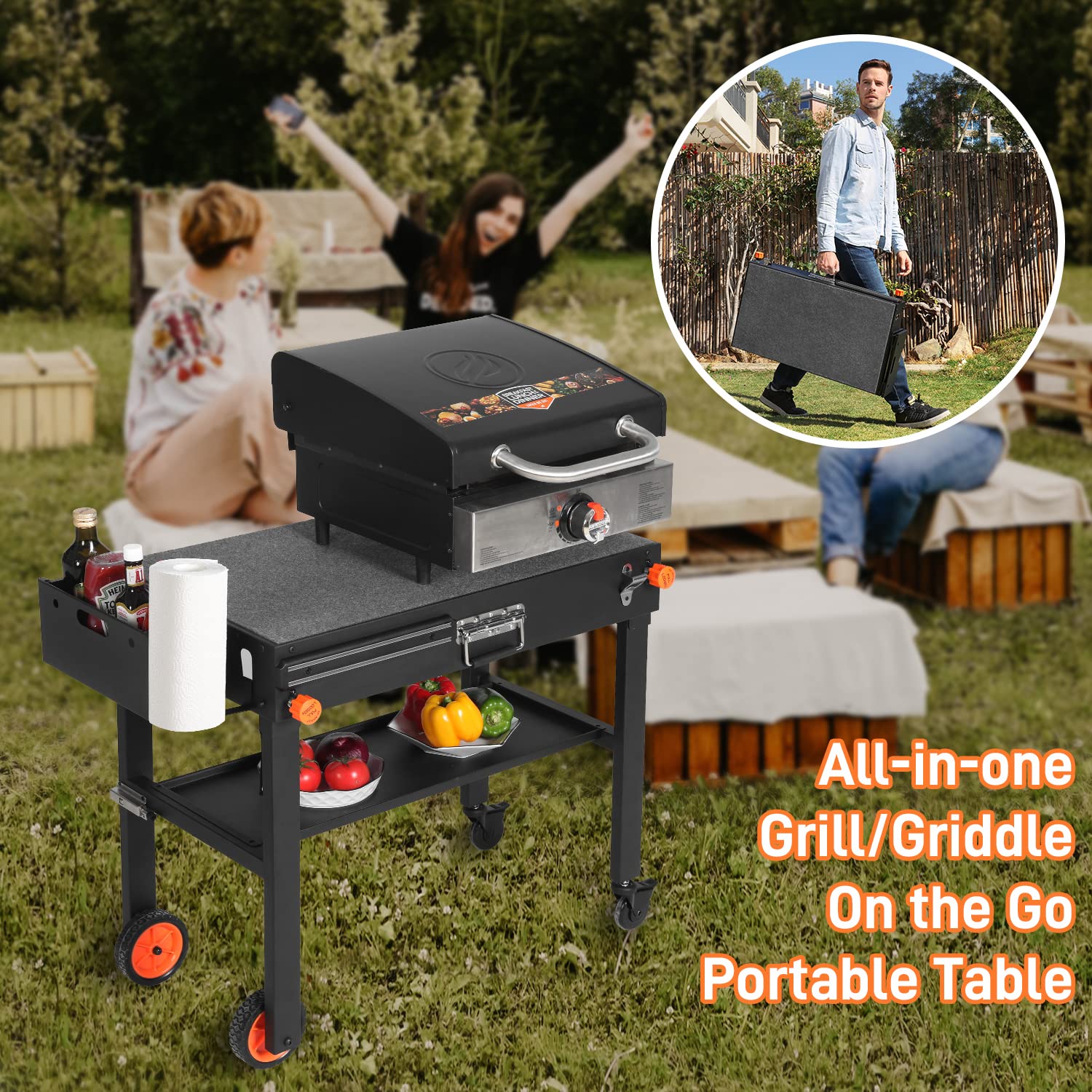 Portable Folding Outdoor Grill Table with Paper Towel Holder