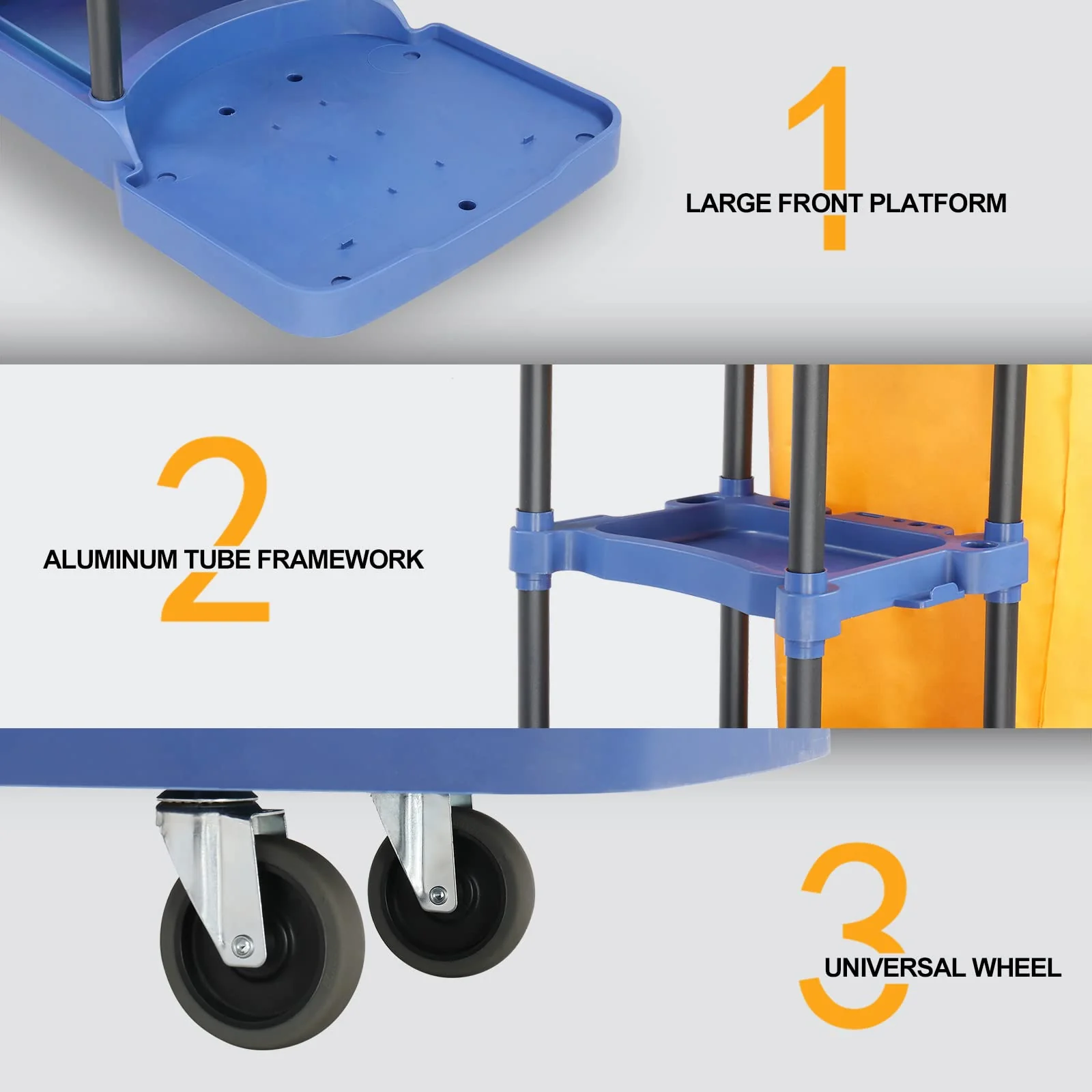 TUFFIOM Commercial Traditional Cleaning Janitorial 3-Shelf Cart