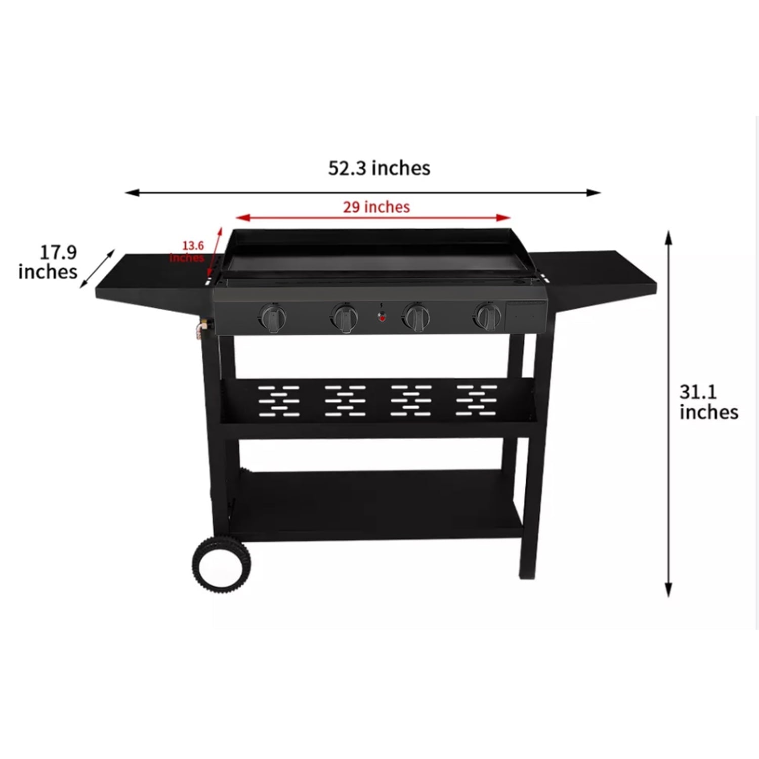 Flat Top Gas Griddle Grill 4-Burner Propane BBQ Grill Outdoor Cooking Station. Black
