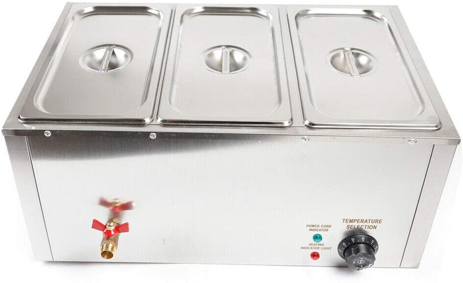 3��7L Commercial Food Warmer Electric Table Countertop Steamer Large Capacity Stainless Steel Soup Station