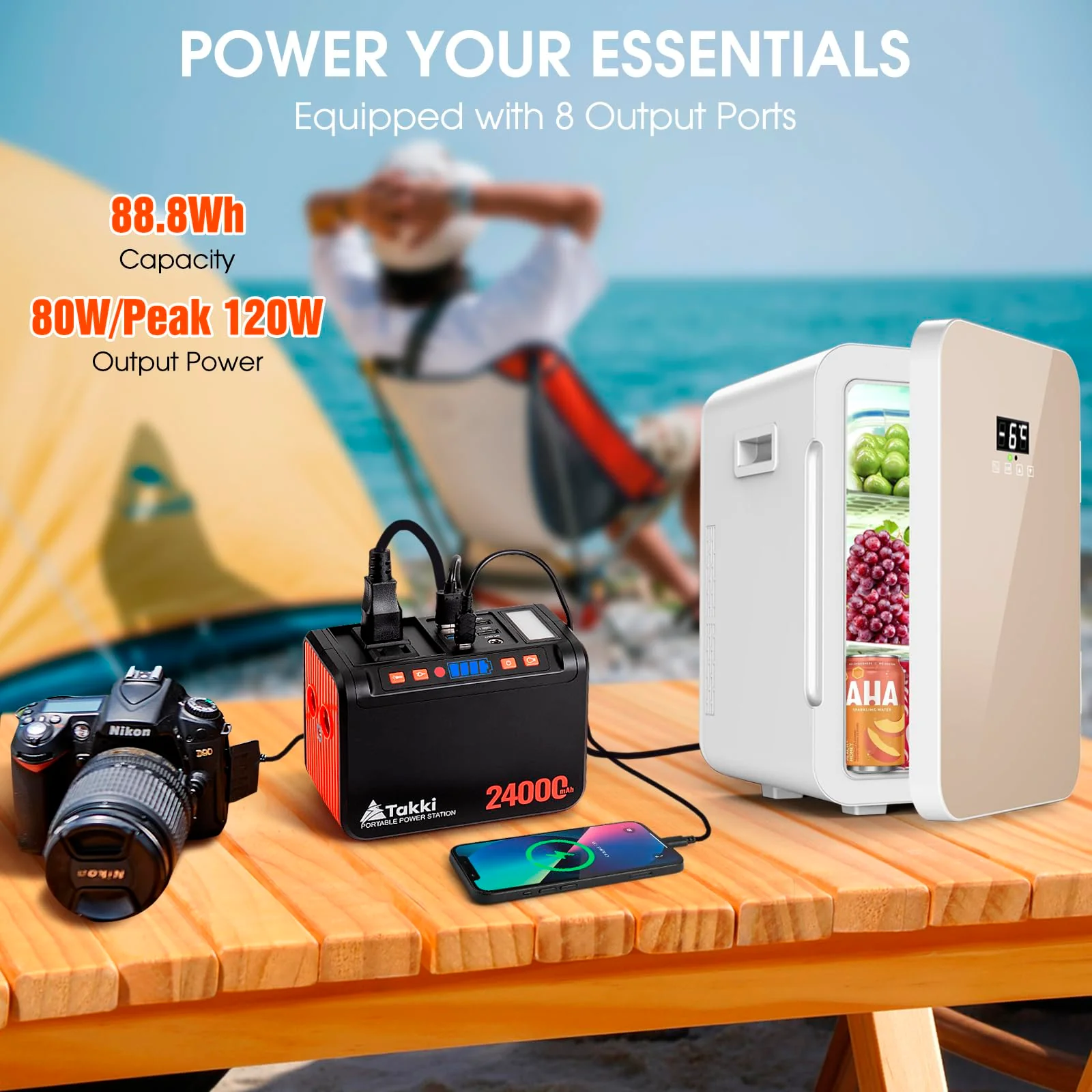 Takki Portable Power Station 88Wh with 110V AC DC USB Ports