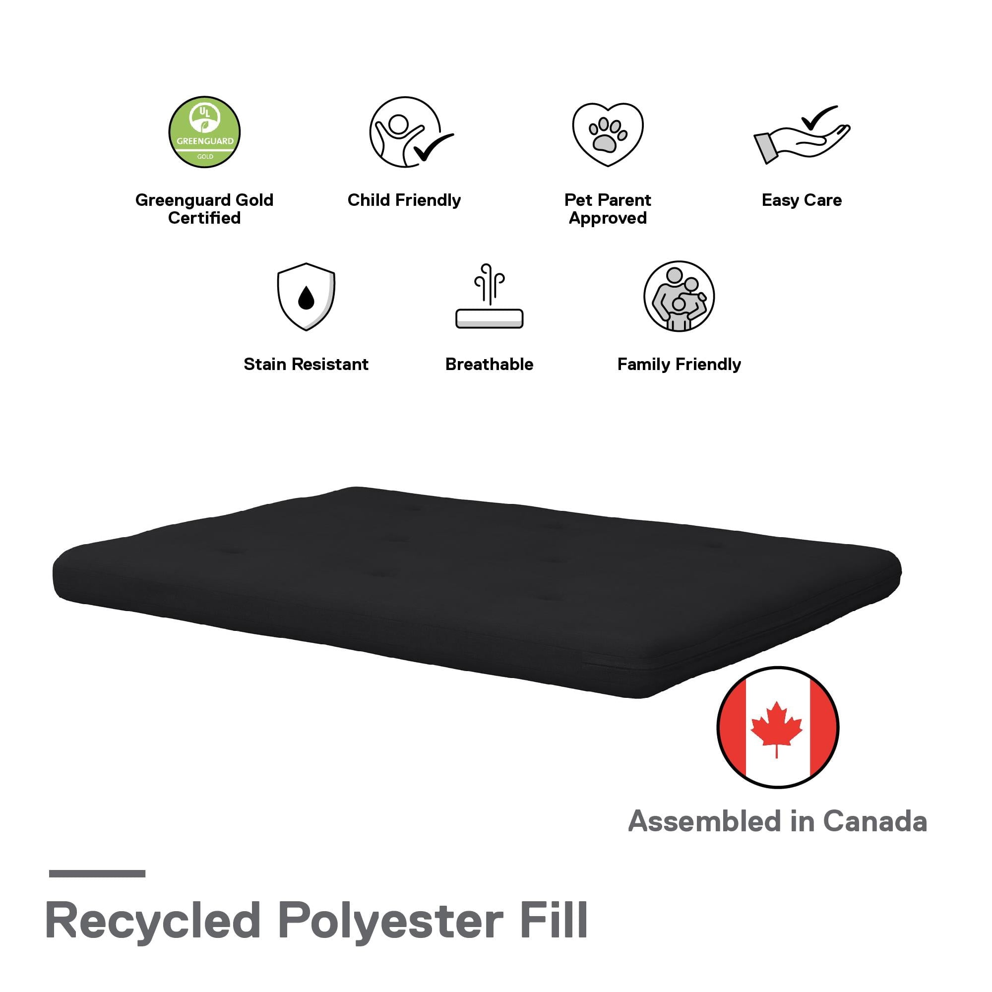 6?�? Thermobonded High Density Polyester Fill Futon Mattress. Full. Black Linen