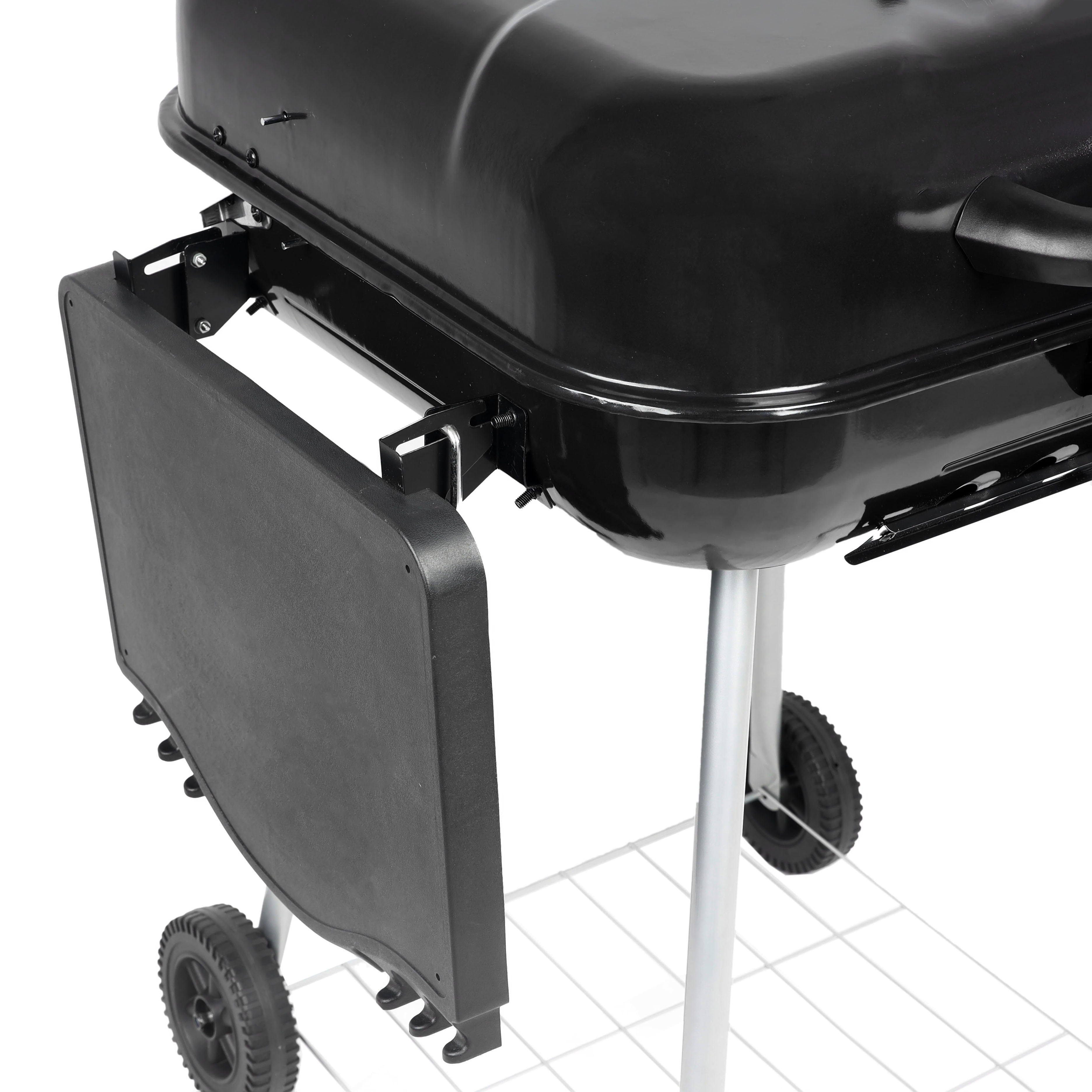 22 Square Charcoal Grill with Foldable Side Shelf. Black