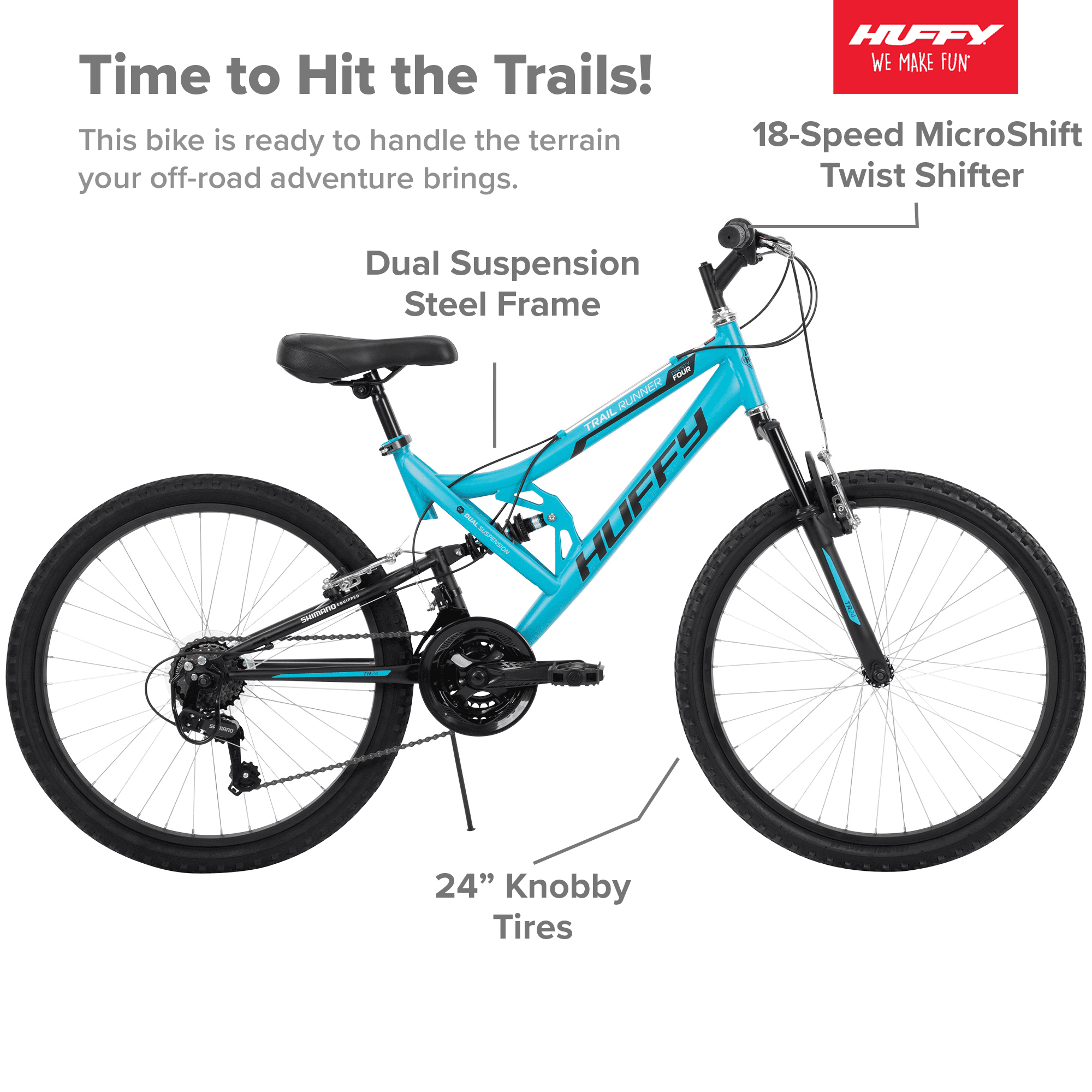 24 Trail Runner Girls Full Suspension Mountain Bikes. Teal Blue