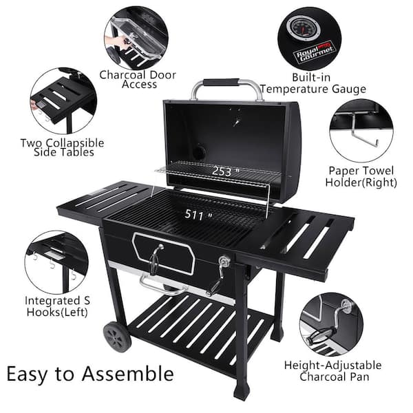 Deluxe 30 in. Charcoal Grill. BBQ Smoker Picnic Camping Patio Backyard Cooking. Black