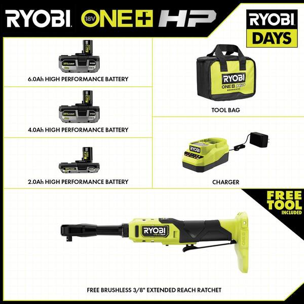 ONE+ 18V Lithium-Ion 2.0 Ah. 4.0 Ah. and 6.0 Ah HIGH PERFORMANCE Batteries & Charger Kit w/ HP Brushless Ratchet
