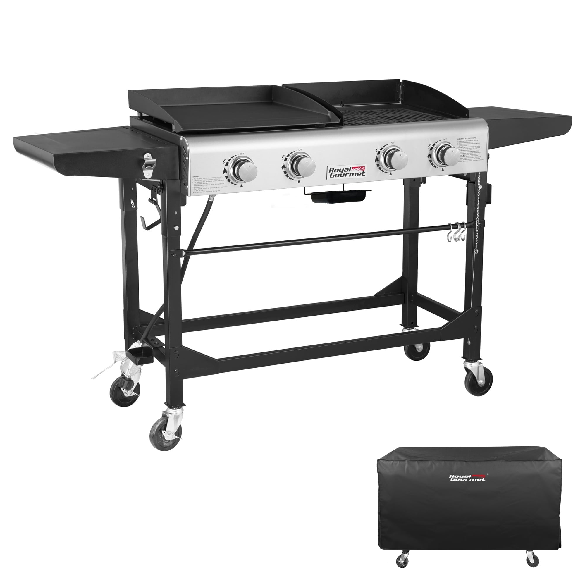 Gourmet GD401C Premium 4-Burner 48000-BTU Folding Gas Grill and Griddle. With Cover