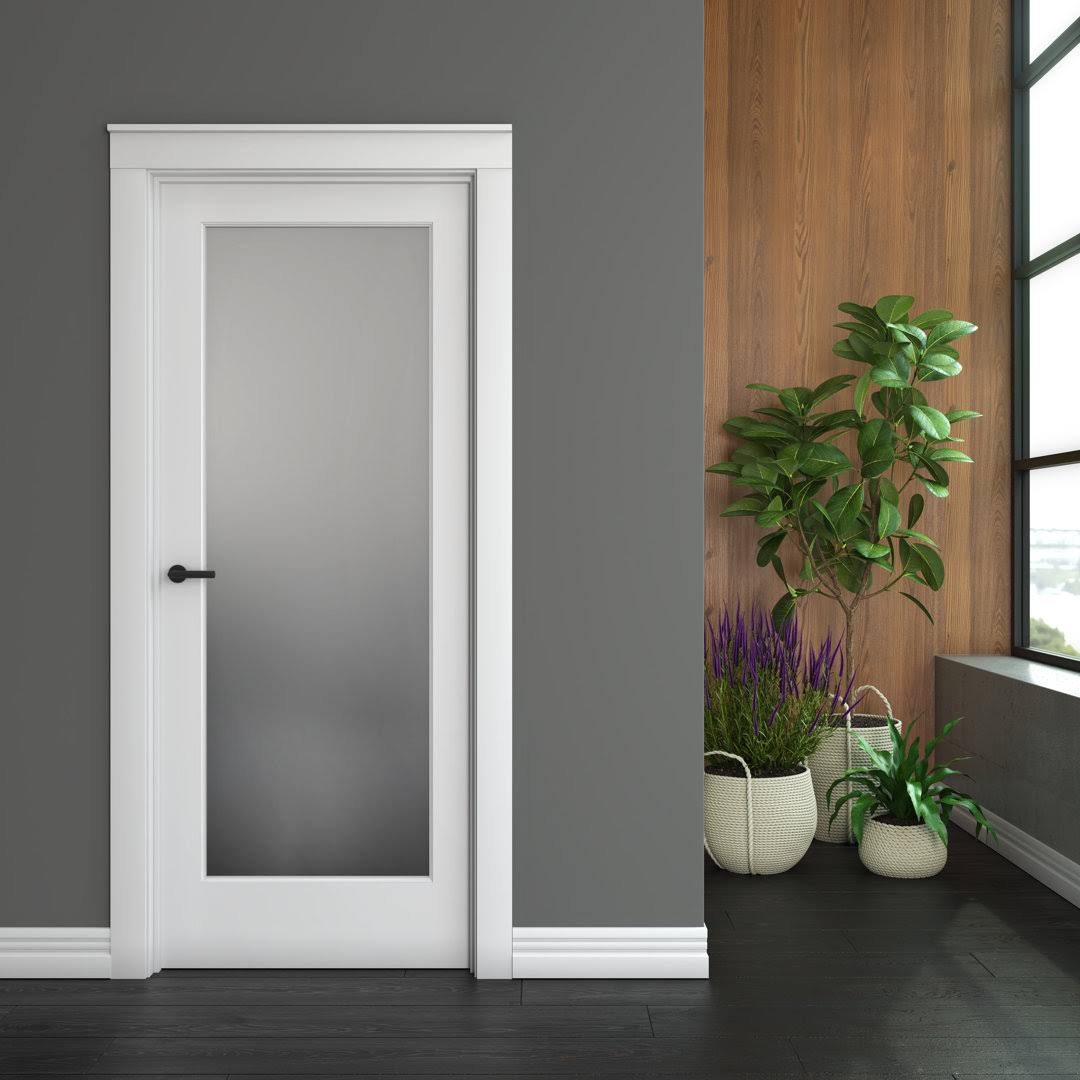 EightDoors 32 in. x 80 in. x 1-3/8 in. 1-Lite Solid Core Frosted Glass White Finished Wood French Interior Door Slab, White Primed