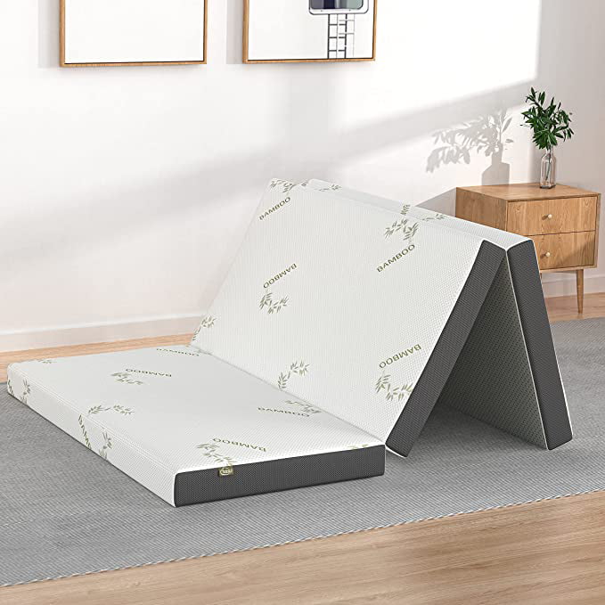 4 Inch Folding Mattress. Portable Trifold Gel Memory Foam Fold Mattresses. Guest Bed. Queen