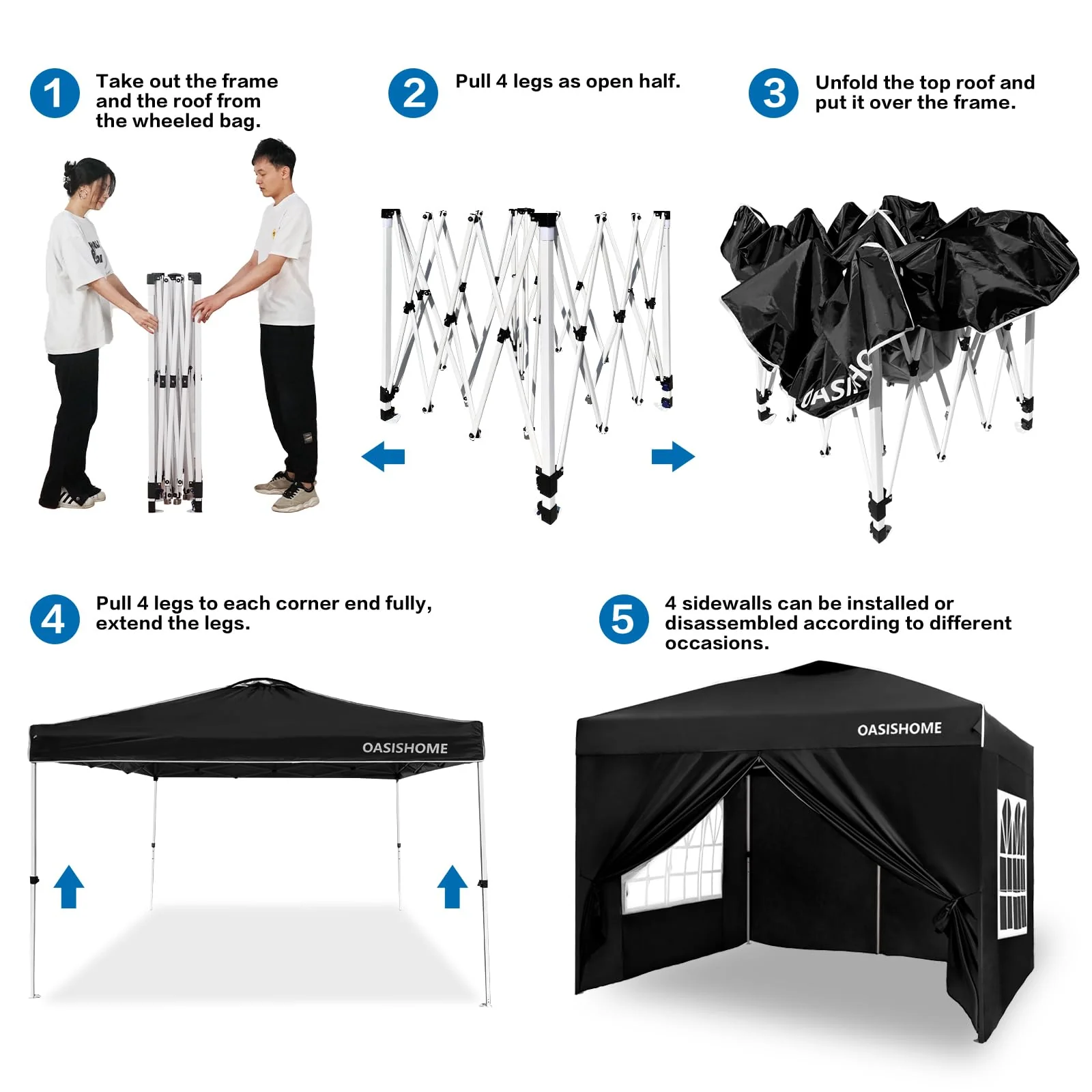 OASISHOME Pop-up Gazebo Instant Portable Canopy Tent 10'x10'